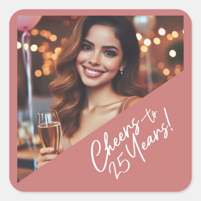 Pegatina Cuadrada Saludos a los 25 años de la fiesta de cumpleaños (Anverso)