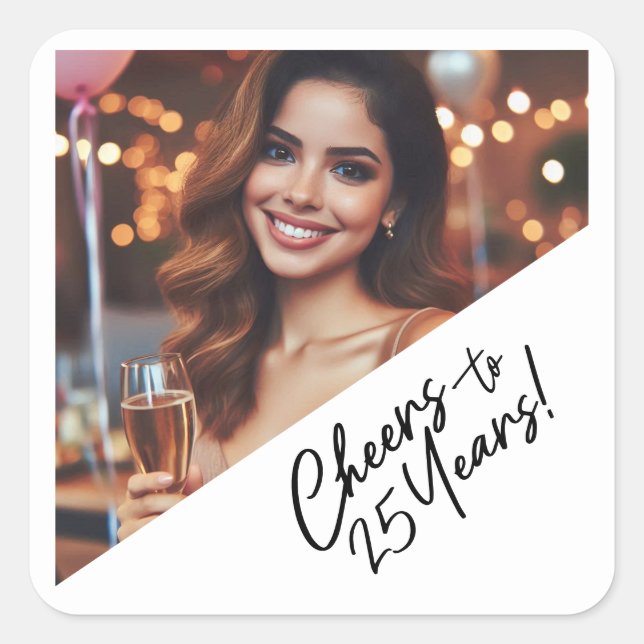 Pegatina Cuadrada Saludos a los 25 años de la fiesta de cumpleaños (Anverso)