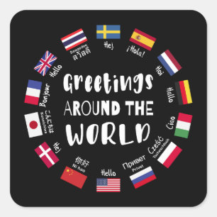 Pegatina Cuadrada Saludos alrededor del mundo - Hola en todos los id
