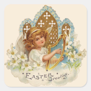 Pegatina Cuadrada Saludos angelicales de Pascua