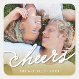 Pegatina Cuadrada Saludos caligrafía Script Oro Ombre Festividad