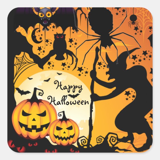 Pegatina Cuadrada Saludos de Halloween_ (Anverso)