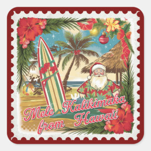 Pegatina Cuadrada Saludos de Navidad desde Hawái
