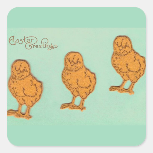 Pegatina Cuadrada Saludos de Pascua Chicas Verde (Anverso)