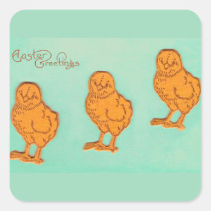 Pegatina Cuadrada Saludos de Pascua Chicas Verde