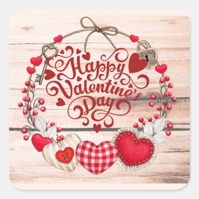 Pegatina Cuadrada Saludos de San Valentín (Anverso)