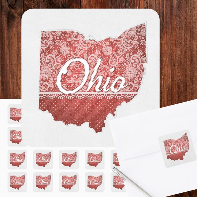 Pegatina Cuadrada Saludos desde el punto de vista de Ohio (Merry Christmas from Ohio! Seal your holiday greetings or decorate packages with these Ohio stickers)