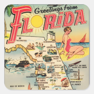 Pegatina Cuadrada Saludos desde Florida