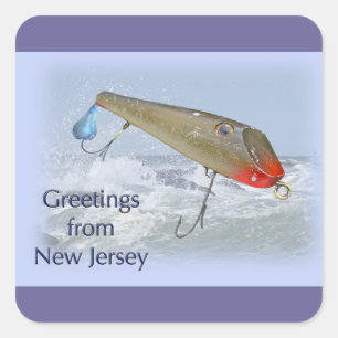 Pegatina Cuadrada Saludos desde New Jersey Pshing Lure