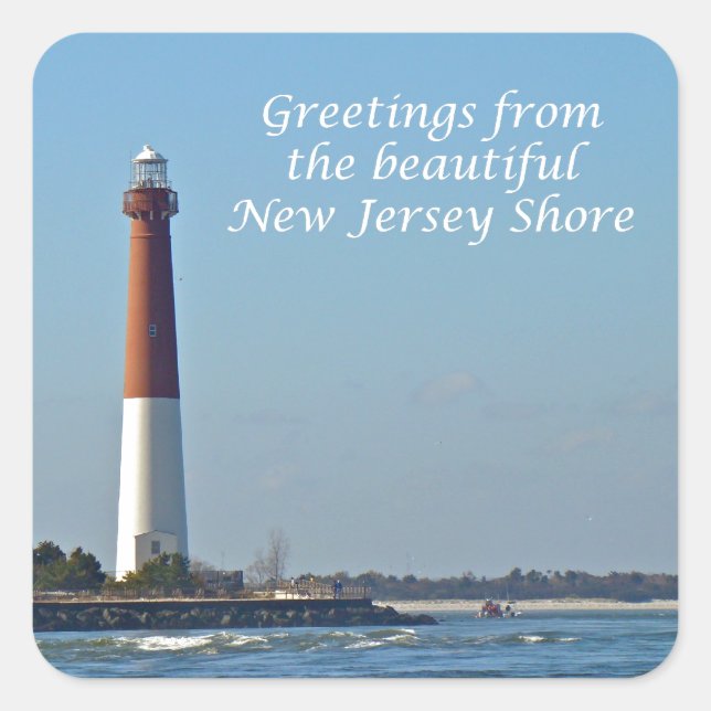 Pegatina Cuadrada Saludos desde Nueva Jersey - Barnegat Light (Anverso)