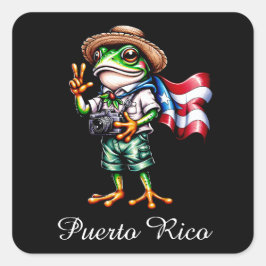 Pegatina Cuadrada Saludos desde Puerto Rico Rana Coqui Boricua 
