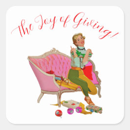 Pegatina Cuadrada Saludos navideños de 1950 de Vintage Lady