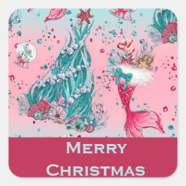 Pegatina Cuadrada Saludos personalizados a la sirena y amigos