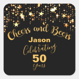 Pegatina Cuadrada "Saludos y cervezas" 50 cumpleaños