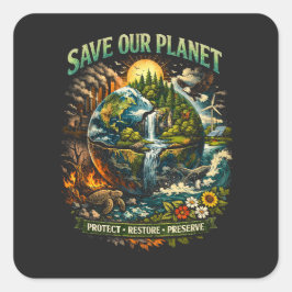 Pegatina Cuadrada Salva Nuestro Planeta