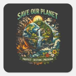 Pegatina Cuadrada Salva Nuestro Planeta
