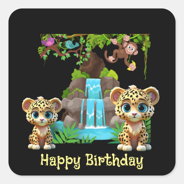 Pegatina Cuadrada salvaje lindo cumpleaños jaguar cub (Anverso)