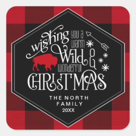 Pegatina Cuadrada Salvajes Navidades Maravillosos Red Plaid ID604