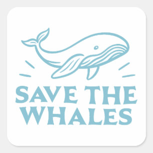 Pegatina Cuadrada Salvar a las ballenas linda estética retro