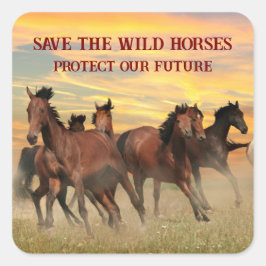 Pegatina Cuadrada Salvar a los Caballos Salvajes