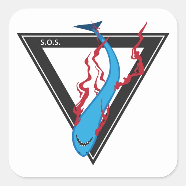 Pegatina Cuadrada salvar nuestro triángulo SOS de los tiburones (Anverso)