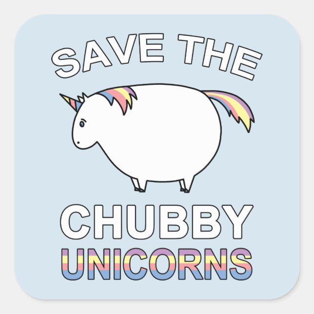 Pegatina Cuadrada Salven A Los Unicornios De Chubby (Anverso)