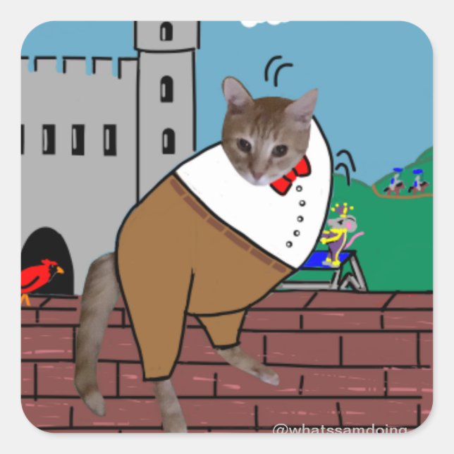 Pegatina Cuadrada Sam Le Cat Humpty Dumpty (Anverso)