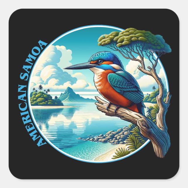 Pegatina Cuadrada Samoa Americana Sur Pacífico (Anverso)