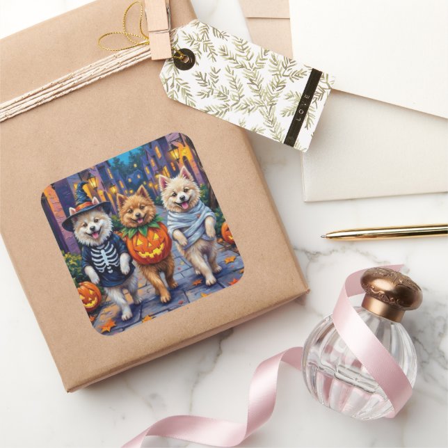 Pegatina Cuadrada Samoyed Dogs Trick-or-Treating Halloween Costumes (Regalar)