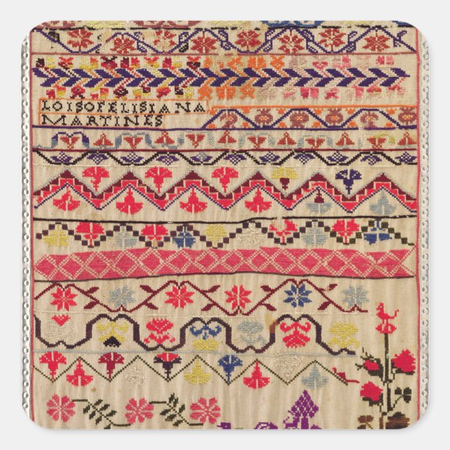 Pegatina Cuadrada Sampler de bordado (Anverso)