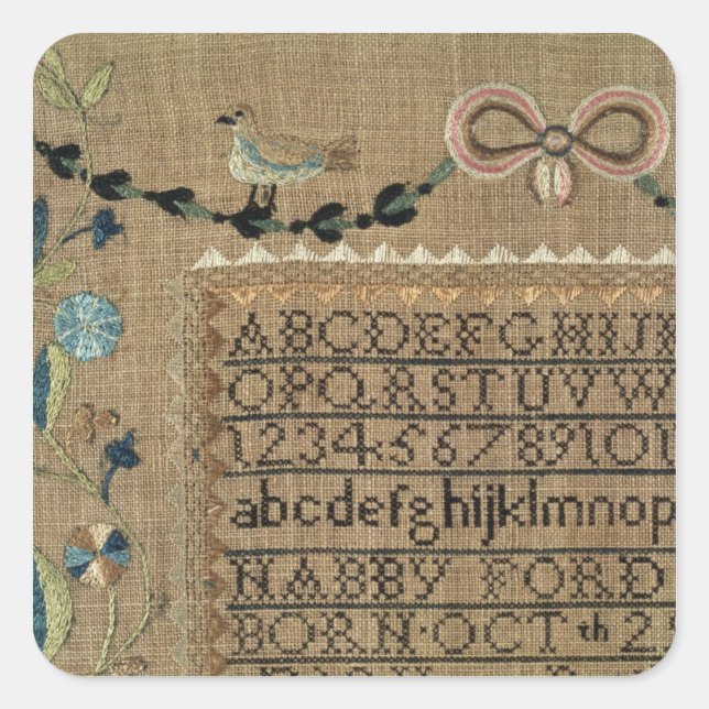 Pegatina Cuadrada Sampler de N.Ford, 1799, New Hampshire (Anverso)