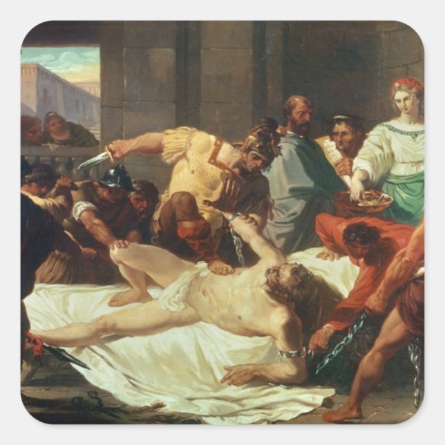 Pegatina Cuadrada Samson traicionado por Delilah (petróleo en lienzo (Anverso)
