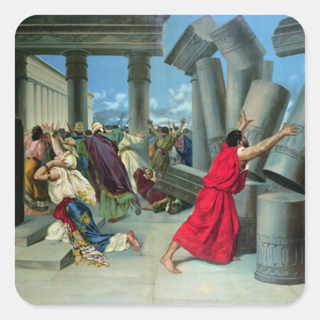 Pegatina Cuadrada Samson y Delilah (Anverso)