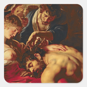 Pegatina Cuadrada Samson y Delilah, c.1609
