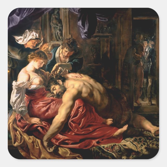 Pegatina Cuadrada Samson y Delilah, c.1609 (Anverso)