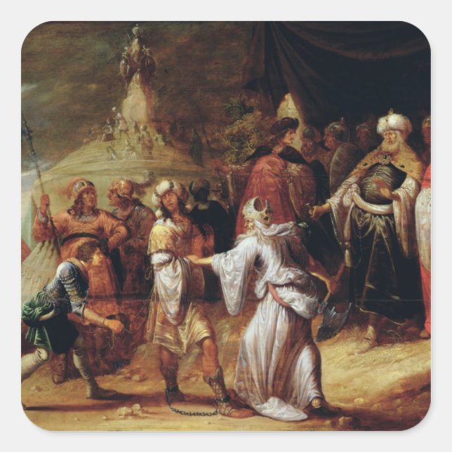 Pegatina Cuadrada Samuel Matando a Agag, rey de los amalekitas (Anverso)