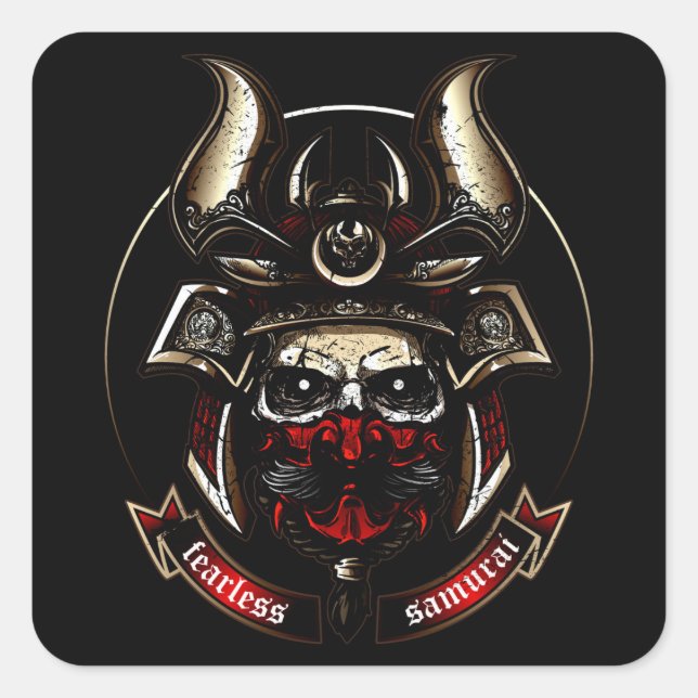 Pegatina Cuadrada Samurai intrépido (Anverso)