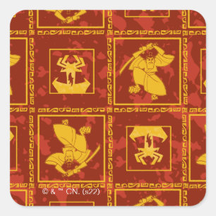 Pegatina Cuadrada Samurai Jack y Aku Golden Silhouette Tile Pattern