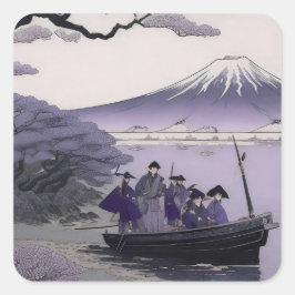 Pegatina Cuadrada Samurai Sticker Mount Fuji Japanese Art