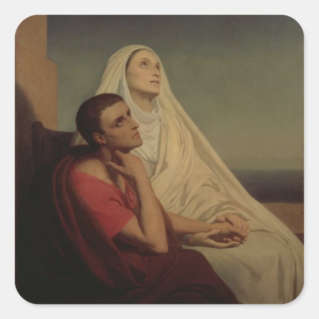 Pegatina Cuadrada San Agustín y su madre San Mónica, 1855 (Anverso)