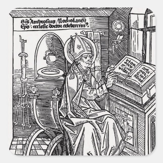 Pegatina Cuadrada San Ambrosio de Milán (Anverso)