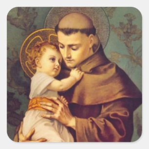 Pegatina Cuadrada San Antonio de Padua con el Niño Jesús