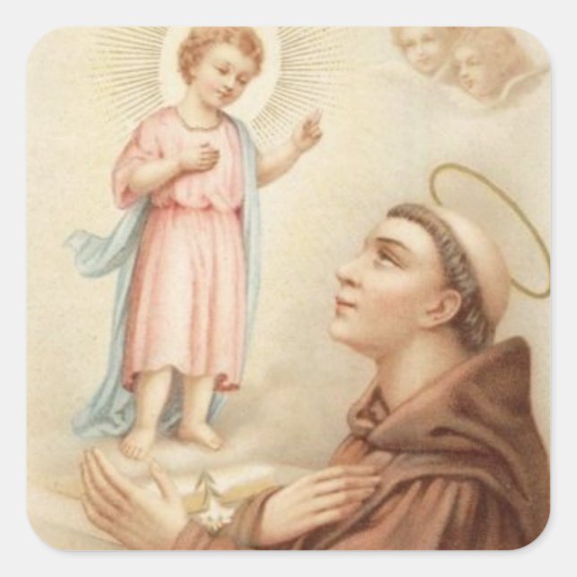 Pegatina Cuadrada San Antonio de Padua Niño Jesús (Anverso)