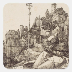 Pegatina Cuadrada San Antonio leyendo por Albrecht Durer