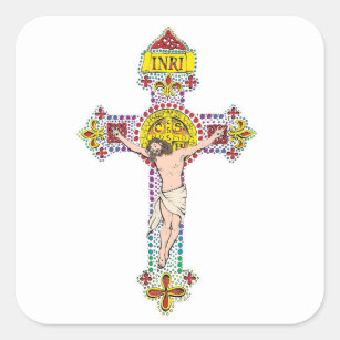 Pegatina Cuadrada San Benedicto Crucifijo