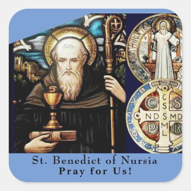 Pegatina Cuadrada San Benedicto de Nursia (Anverso)