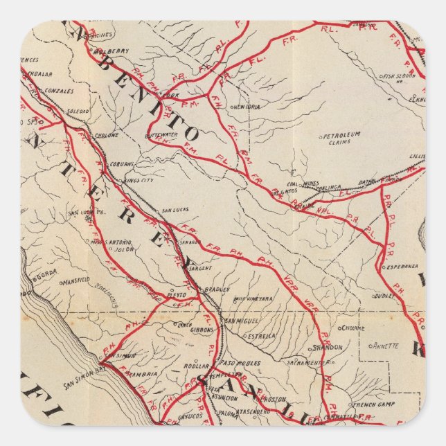 Pegatina Cuadrada San Benito, Fresno, Monterey, San Luis Obispo (Anverso)