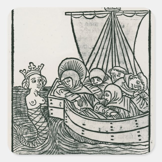 Pegatina Cuadrada San Brendan y la sirena (Anverso)