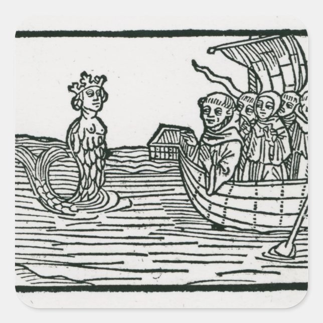 Pegatina Cuadrada San Brendan y la sirena (Anverso)