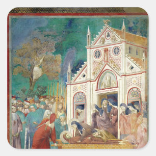 Pegatina Cuadrada San Clare abraza el cuerpo de San Francisco